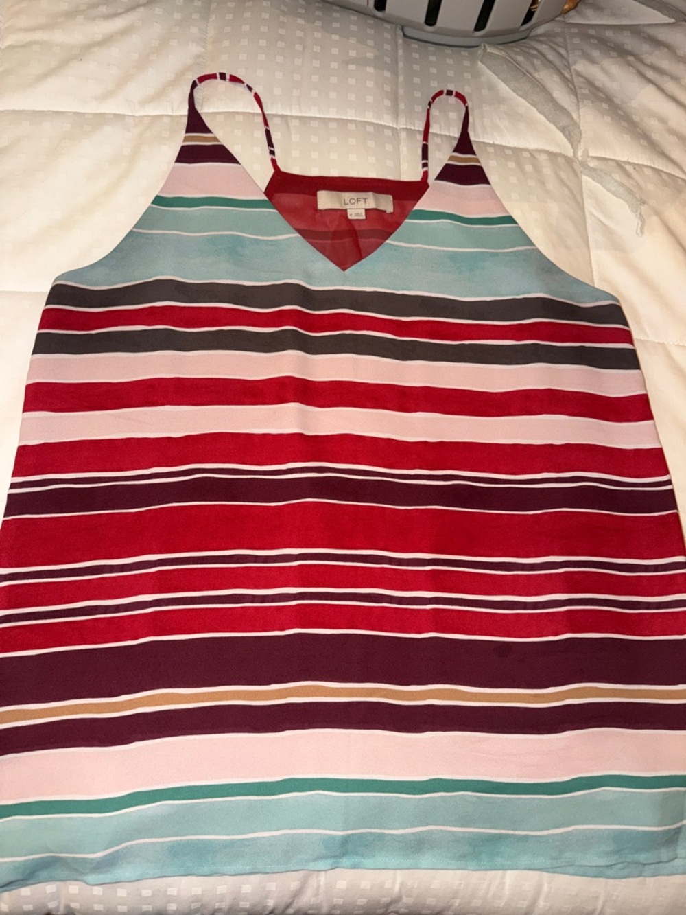 LOFT Multicolor Striped V-Neck Spaghetti Strap Tank. Double layered.